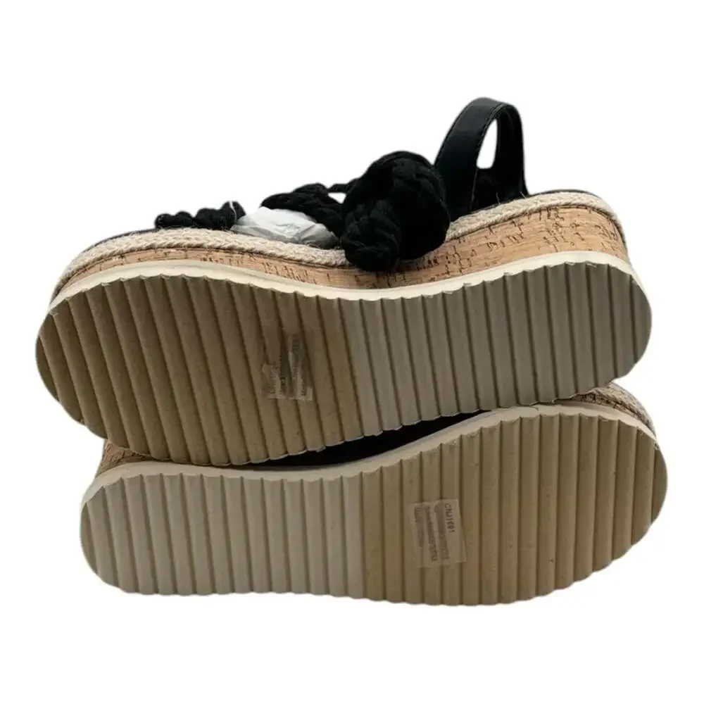 PrettyLittleThing Black Tie-up Round Toe Espadrille Wedge Heeled Sandals Size 5
